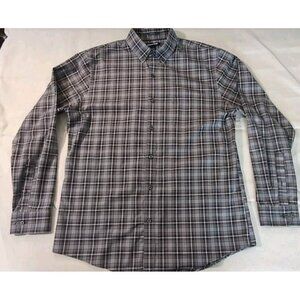 Lands End Gray Plaid Tailored Fit Button Down Long Sleeve 16 1/2 No iron Twill